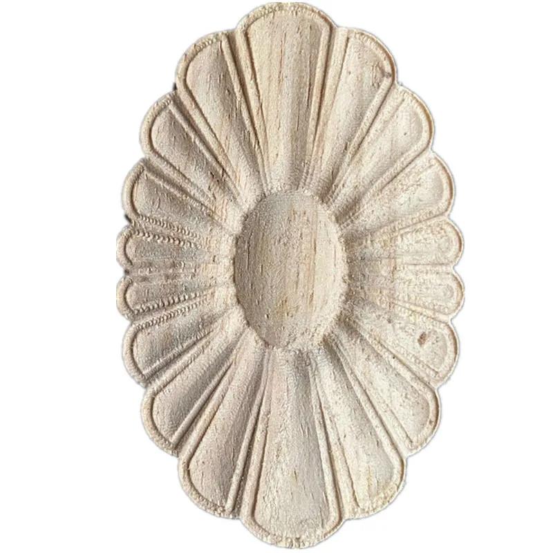 8cm Unpainted Wood Carved Corner Onlay Applique Frame Wall Door Round Natural Woodcarving Decorative Furniture Woode